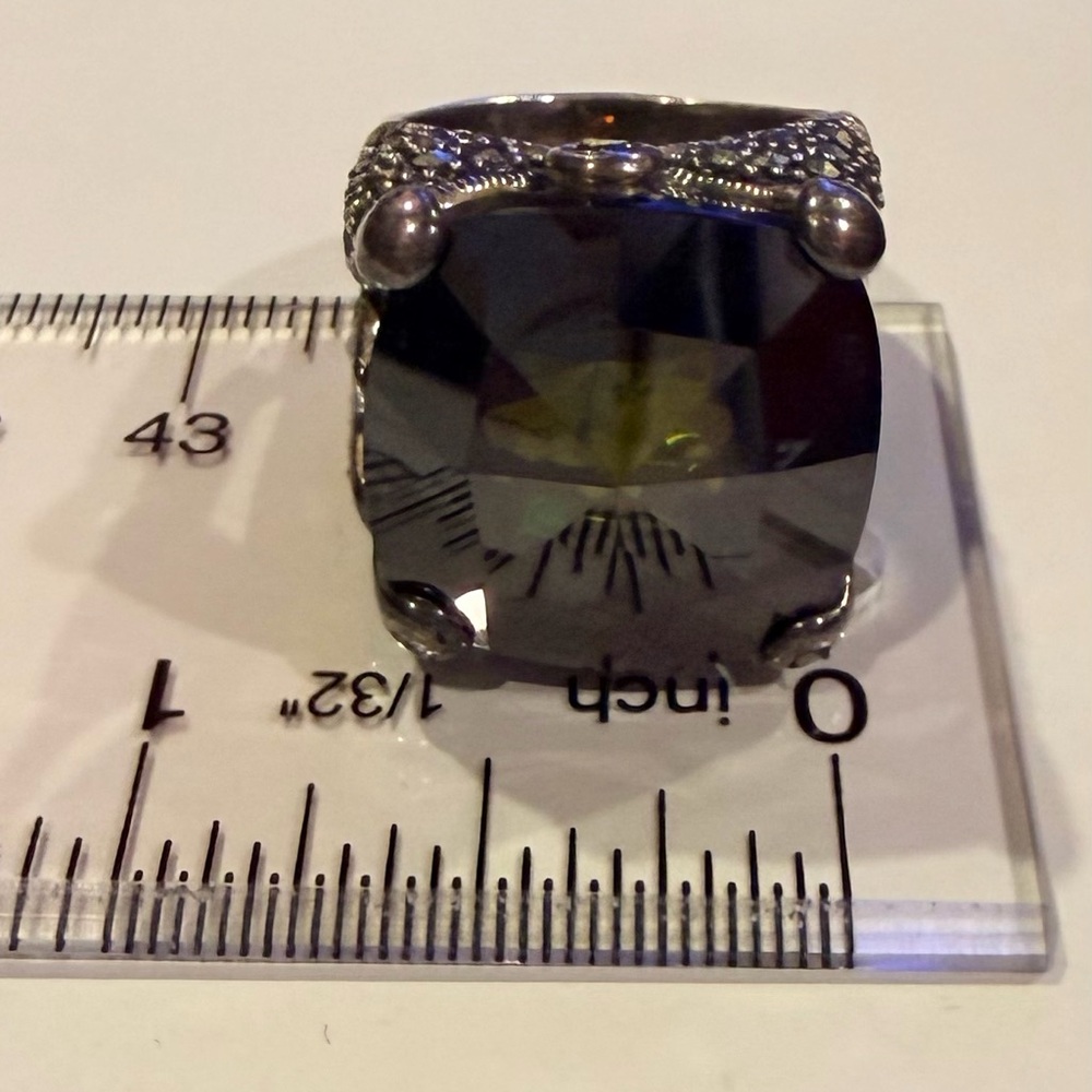 Sterling Silver Smoky Quartz Marcasite Statement Ring Art Deco Style - Picture 6 of 13